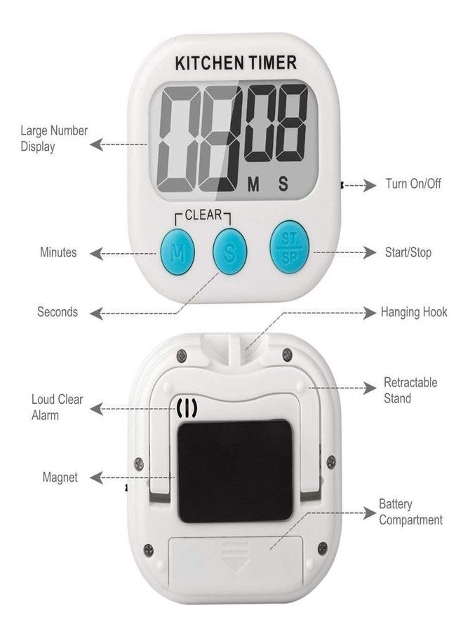 Thermocare Digital Kitchen Timer & Stopwatch, Countdown Large Digits, Loud Alarm, Magnetic Stand Round, for Cooking | Baking | Kids Study Teacher Shower Bathroom Oven with time Duration 99 Minutes - Image 3
